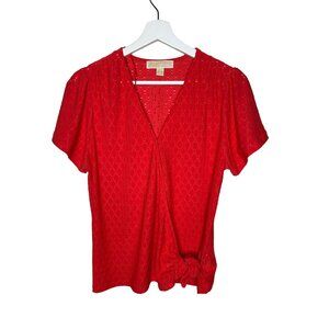 Michael Kors Eyelet Puff Sleeve Blouse S Orange V-Neck Short Sleeve Top